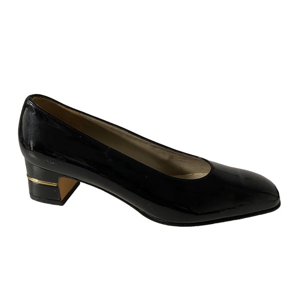 Salvatore Ferragamo Pump Patent Leather Black Block Heel 5 B Vintage Cla… - Picture 2 of 10